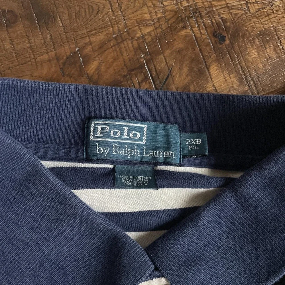 Polo Ralph Lauren Polo Shirt Mens XXL Navy Preppy Striped Vintage Short Sleeve